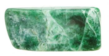 macro shooting of natural gemstone - tumbled green jadeite mineral gem stone isolated on white background