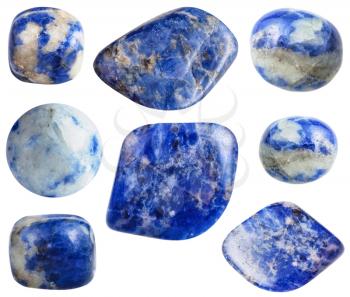 set of blue Sodalite gemstones isolated on white background