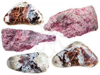 set of eudialyte mineral rocks and stones isolated on white background