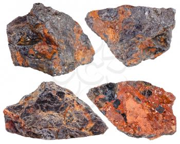 set of wolframite mineral stones in iron ore isolated on white background