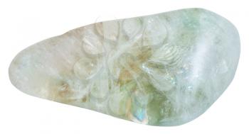 macro shooting of natural mineral stone - polished prasiolite (praziolite) gemstone from Brazil isolated on white background