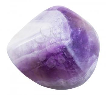 macro shooting of natural mineral stone - tumbled amethyst gemstone from Namibia isolated on white background