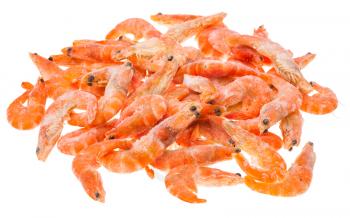 pile from many frozen shrimps isolated on white background
