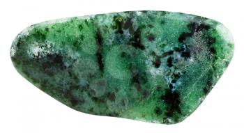 macro shooting of natural mineral stone - polished green zoisite (saualpite) gemstone isolated on white background