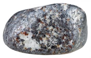 macro shooting of natural mineral stone - polished pebble of Magnetite gemstone isolated on white background