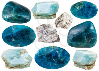 set of various apatite natural mineral stones and gemstones isolated on white background