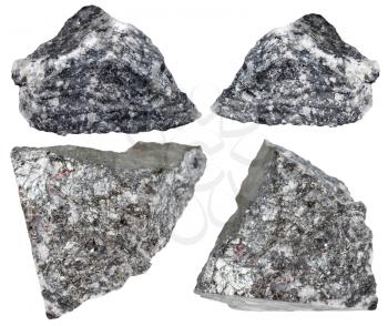 set of various natural mineral stones - stibnite (antimonite, antimony ore) rocks isolated on white background