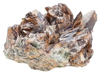 macro shooting of natural mineral - axinite (Axinite-(Fe), ferroaxinite) crystals isolated on white background