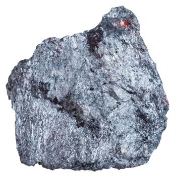 macro shooting of mineral resources - antimony ore specimen (Stibnite, antimonite) isolated on white background
