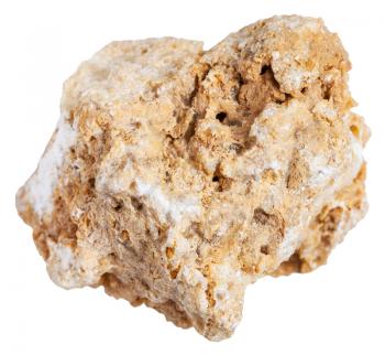 macro shooting of sedimentary rock specimens - Travertine (Tufa limestone) stone isolated on white background
