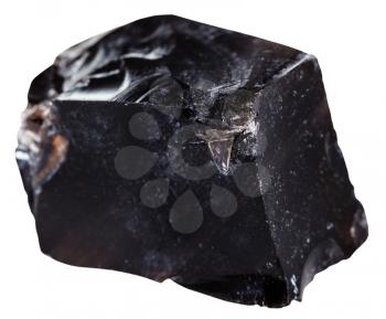 macro shooting of Igneous rock specimens - black obsidian (natural volcanic glass) mineral isolated on white background