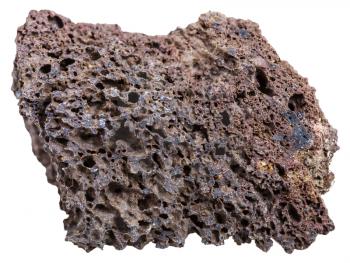 macro shooting of Igneous rock specimens - natural brown pumice mineral isolated on white background