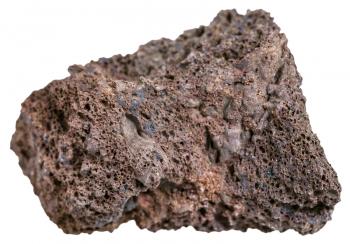 macro shooting of Igneous rock specimens - natural brown pumice stone isolated on white background