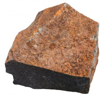 macro shooting of Igneous rock specimens - Glassy basalt (Glassbasalt, Hyalobasalt) mineral isolated on white background