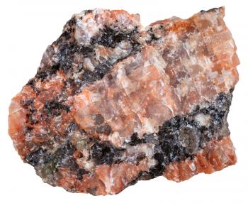 macro shooting of Igneous rock specimens - red granite mineral isolated on white background