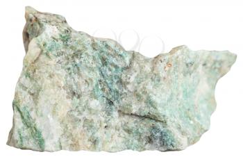 macro shooting of metamorphic rock specimens - green listvenite (Listwanite) mineral isolated on white background