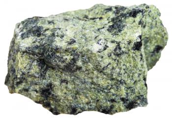 macro shooting of metamorphic rock specimens - greenish Serpentinite mineral isolated on white background