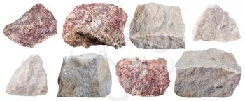 collection from specimens of Dolomite stone isolated on white background