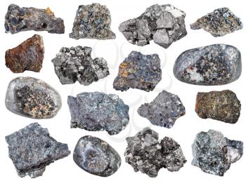 collection from specimens of magnetite ore isolated on white background