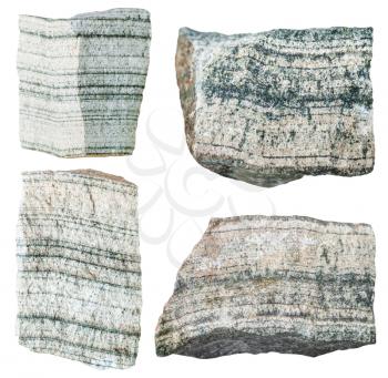 collection from specimens of Skarn rock isolated on white background