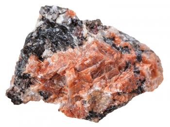 macro shooting of Igneous rock specimens - natural red granite mineral isolated on white background