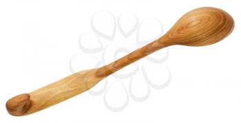 back side of traditional wooden spoon carved from Alder wood isolated on white background