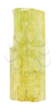 macro shooting of specimen of natural mineral - heliodor (golden beryl, yellow beryl) crystal isolated on white background