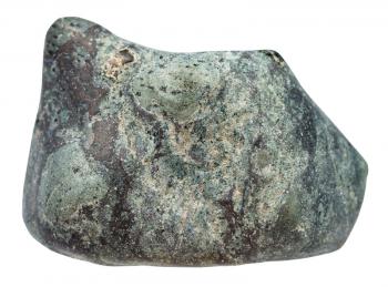 macro shooting of specimen of natural mineral - pebble of Suevite (impactite breccia) stone isolated on white background