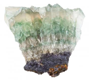 macro shooting of specimen of natural mineral - green fluorite rock isolated on white background