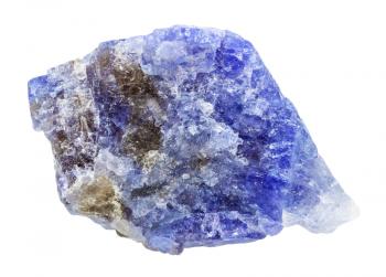 macro shooting of specimen of natural mineral - raw Tanzanite (blue violet zoisite) crystals isolated on white background