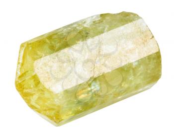 macro shooting of specimen of natural mineral - Yellow Apatite (Gold Apatite, Golden Apatite) gemstone from Mexico isolated on white background