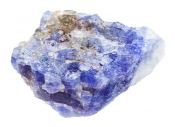 macro shooting of specimen of natural mineral - raw Tanzanite (blue violet zoisite) stone isolated on white background