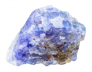 macro shooting of specimen of natural mineral - raw Tanzanite (blue violet zoisite) rock isolated on white background