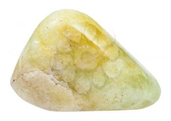 macro shooting of specimen of natural mineral - tumbled Datolite gemstone isolated on white background