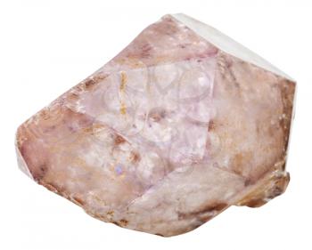 macro shooting of specimen of natural mineral - amethyst crystal in quartz rock isolated on white background