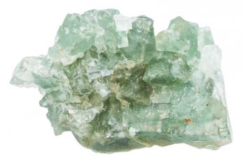 macro shooting of specimen of natural mineral - raw green fluorite stone isolated on white background