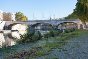 travel to Italy - waterfront of Tiber River and bridge Ponte Umberto I in Rome in autumn morning