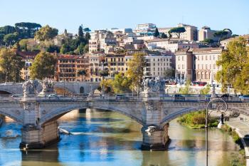 travel to Italy - Rome city skyline with Tiber River and bridge Ponte Vittorio Emanuele II
