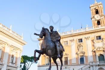 travel to Italy - Equestrian Statue of Marcus Aurelius on Piazza del Campidoglio on Capitoline hill of Rome city