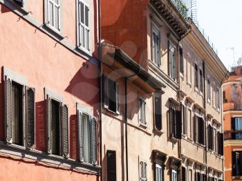 travel to Italy - facades of old house on street via Francesco Crispi in Rome city