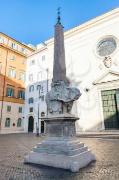 travel to Italy - Elephant and Obelisk by Bernini and Basilica of Saint Mary above Minerva (Church Santa Maria sopra Minerva) on square Piazza della Minerva in Rome city