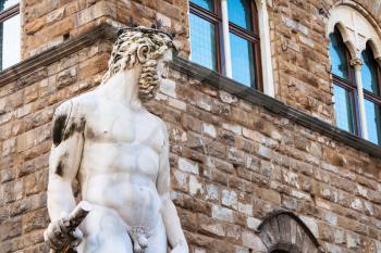 travel to Italy - figure of Neptune of fountain of neptune close up in Florence city