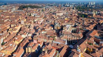travel to Italy - above view of houses in Bologna city from Asinelli tower