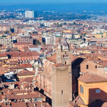 travel to Italy - above view of towers in Bologna city from Asinelli tower