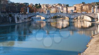 Travel to Italy - view of vittorio emanuele ii Bridge (Ponte Vittorio Emanuele II) on Tiber river in Rome city in winter