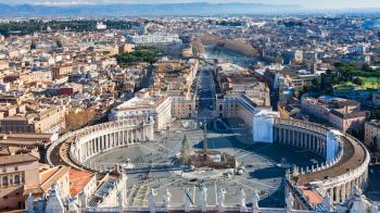 Travel to Italy - above view of St Peter's Square in Vatican city and panorama of Rome in xmas season