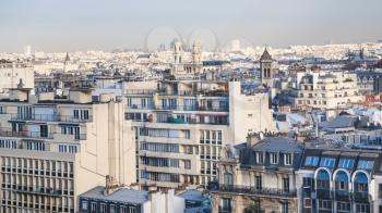 travel to France - above view of 6th arrondissement Saint-Germain-des-Pre in Paris city in winter twilight
