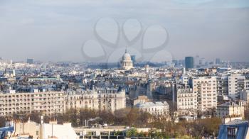 travel to France - above view cityscape with Pantheon in Paris city in winter twilight