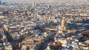 travel to France - above view of Paris city with palace Les Invalides in winter twilight from Tour Maine - Montparnasse (Montparnasse Tower)