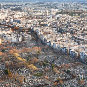 travel to France - Paris cityscape with montparnasse cemetery in winter twilight from Tour Maine - Montparnasse (Montparnasse Tower)